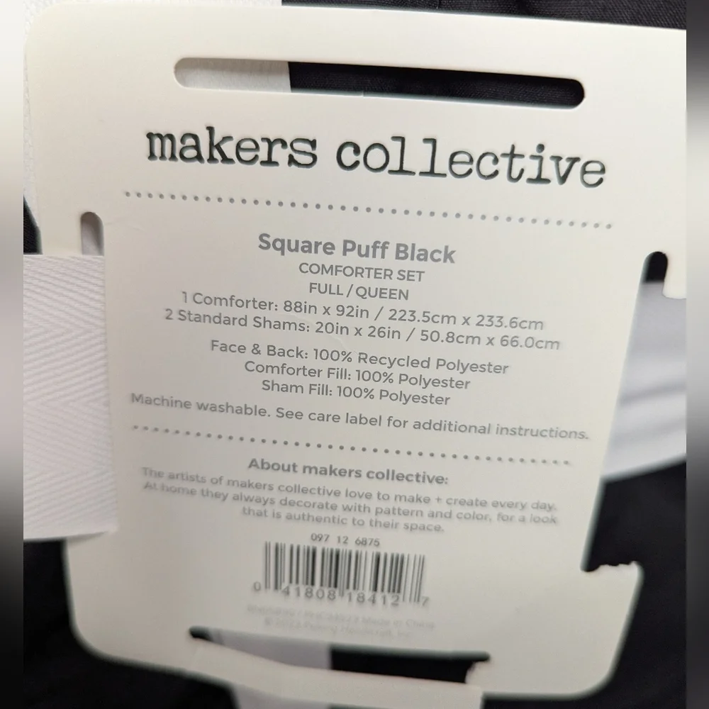 NWT Makers Collective Square Puff Black Comforter Set Full/Queen